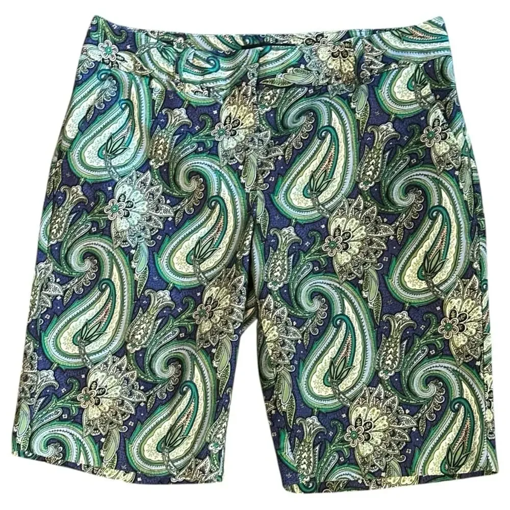 Talbots Petties NWOT Green Blue White Paisley Floral Shorts Size 2P